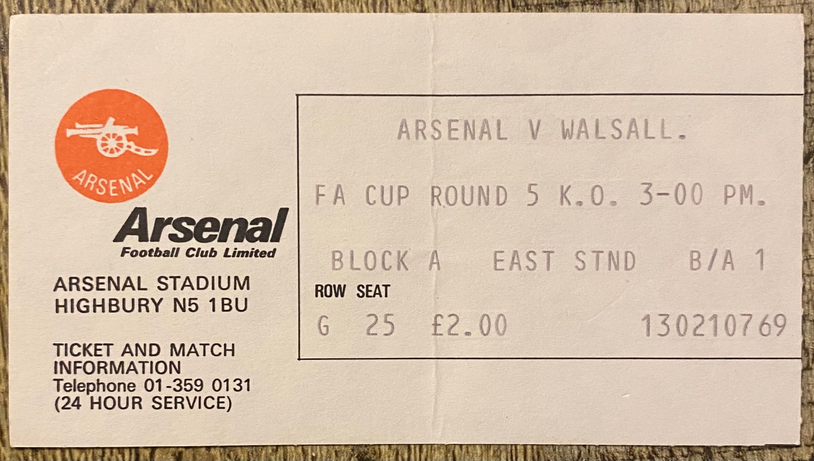 1977/78 ORIGINAL FA CUP 5TH ROUND TICKET ARSENAL V WALSALL