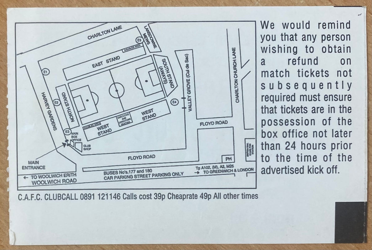 1994/95 ORIGINAL DIVISION 1 TICKET CHARLTON ATHLETIC V STOKE CITY