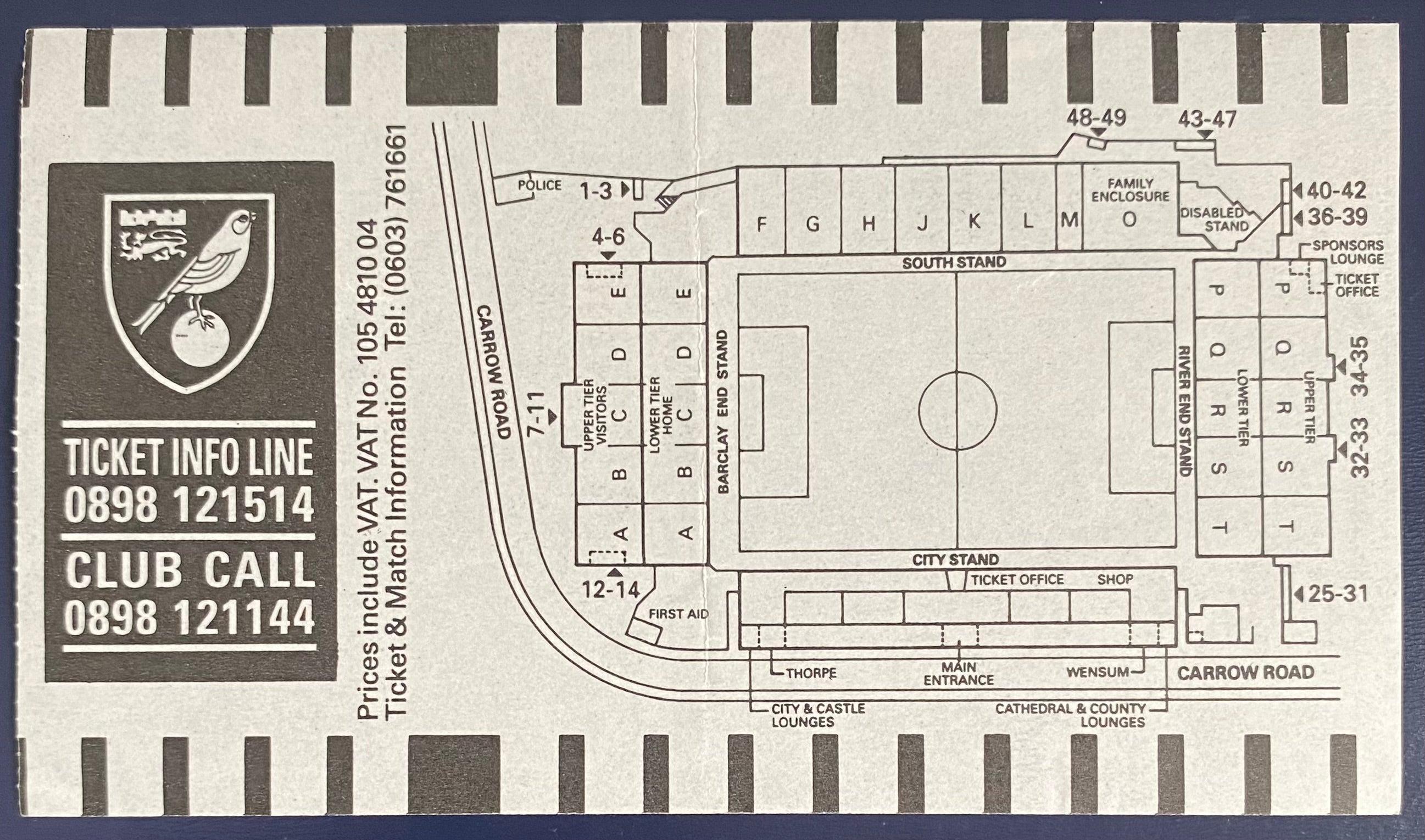 1992/93 ORIGINAL FA PREMIER LEAGUE TICKET NORWICH CITY V ASTON VILLA