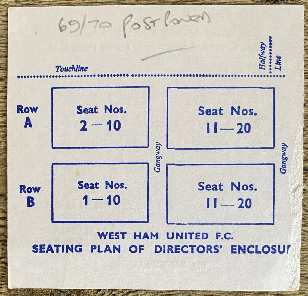 1969/70 ORIGINAL DIVISION ONE DIRECTORS TICKET WEST HAM UNITED V WOLVERHAMPTON WANDERERS (POSTPONED)