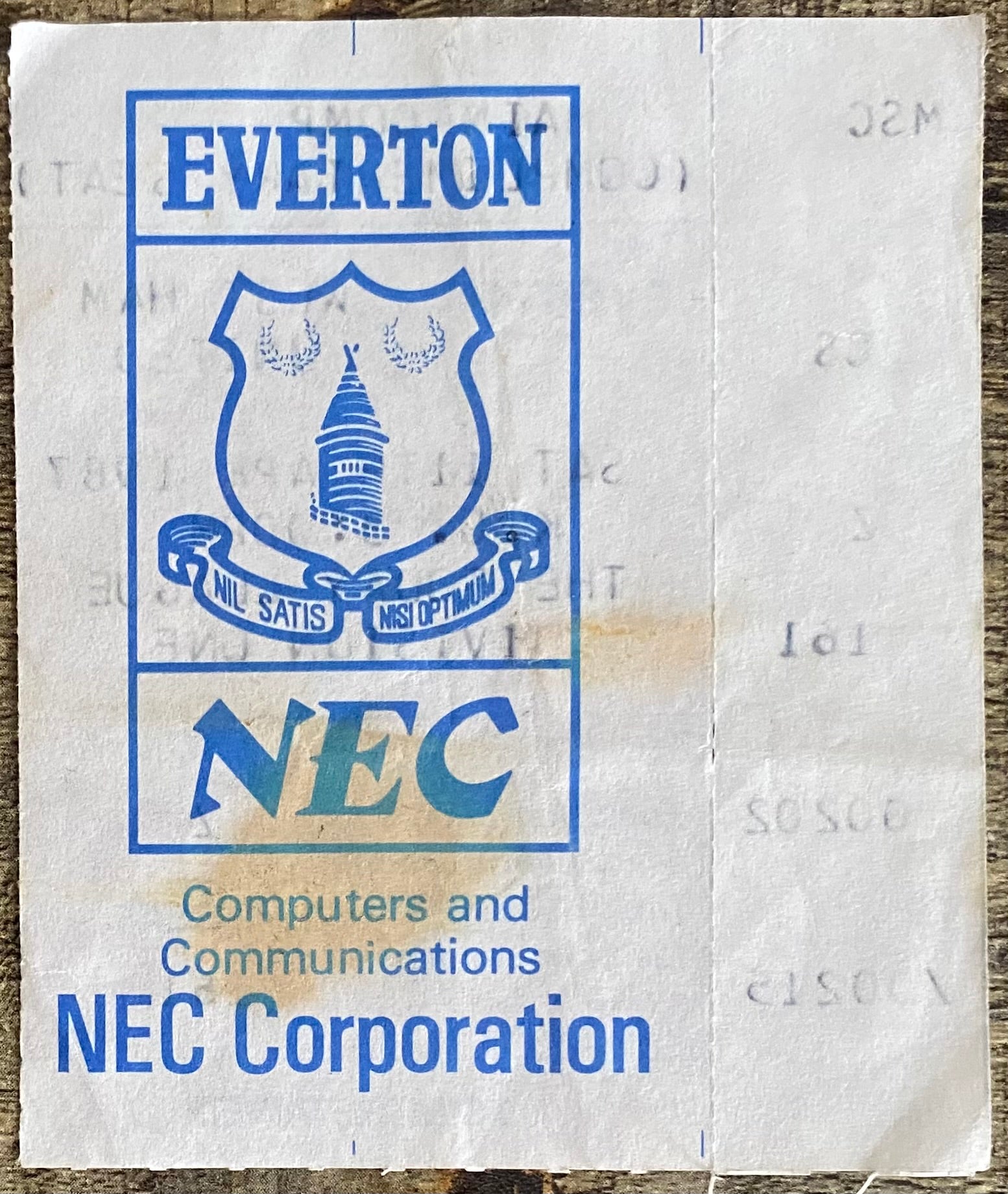 1986/87 ORIGINAL DIVISION ONE TICKET EVERTON V WEST HAM UNITED