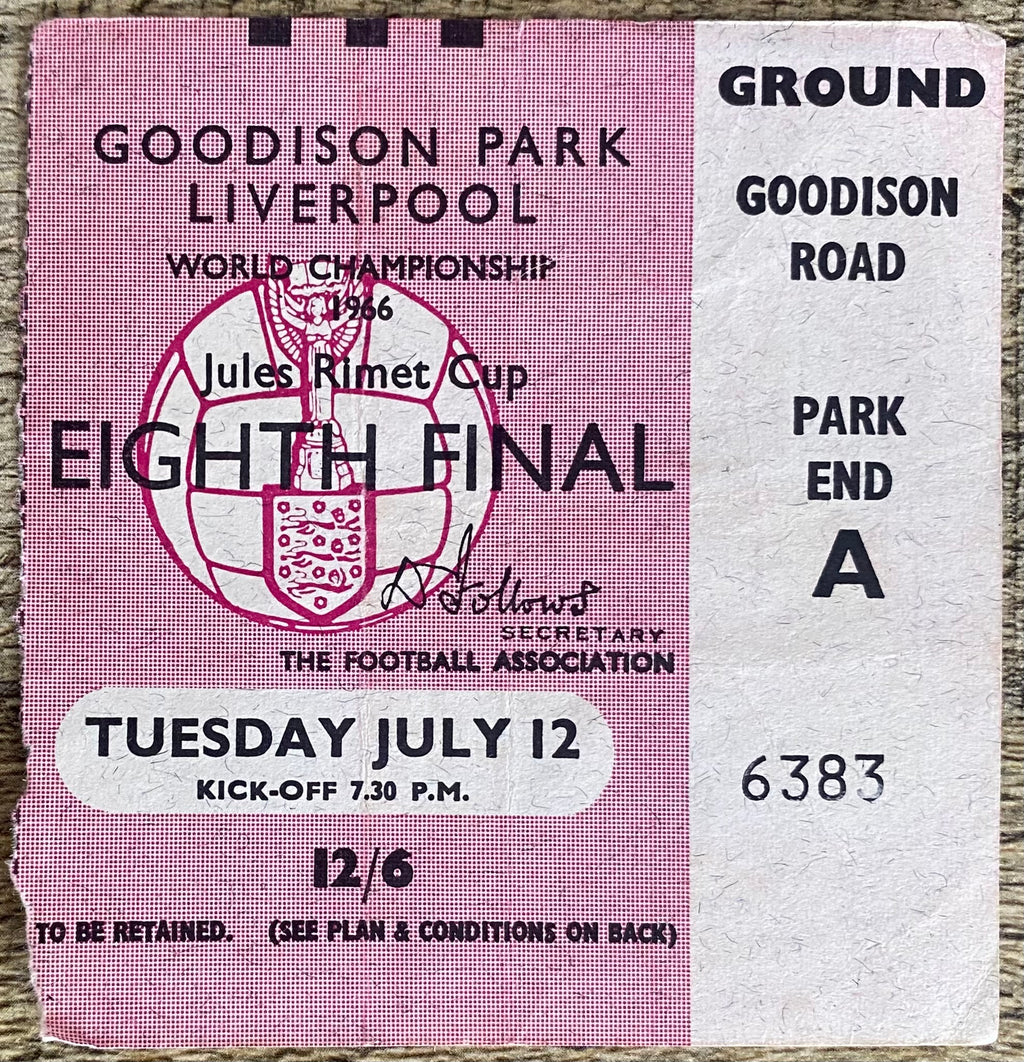 1966 ORIGINAL WORLD CUP 1ST ROUND TICKET BRAZIL V BULGARIA @ GOODISON PARK