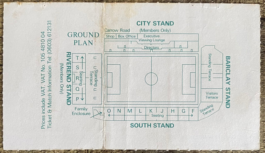 1988/89 ORIGINAL FA CUP 6TH ROUND REPLAY TICKET NORWICH CITY V WEST HAM UNITED