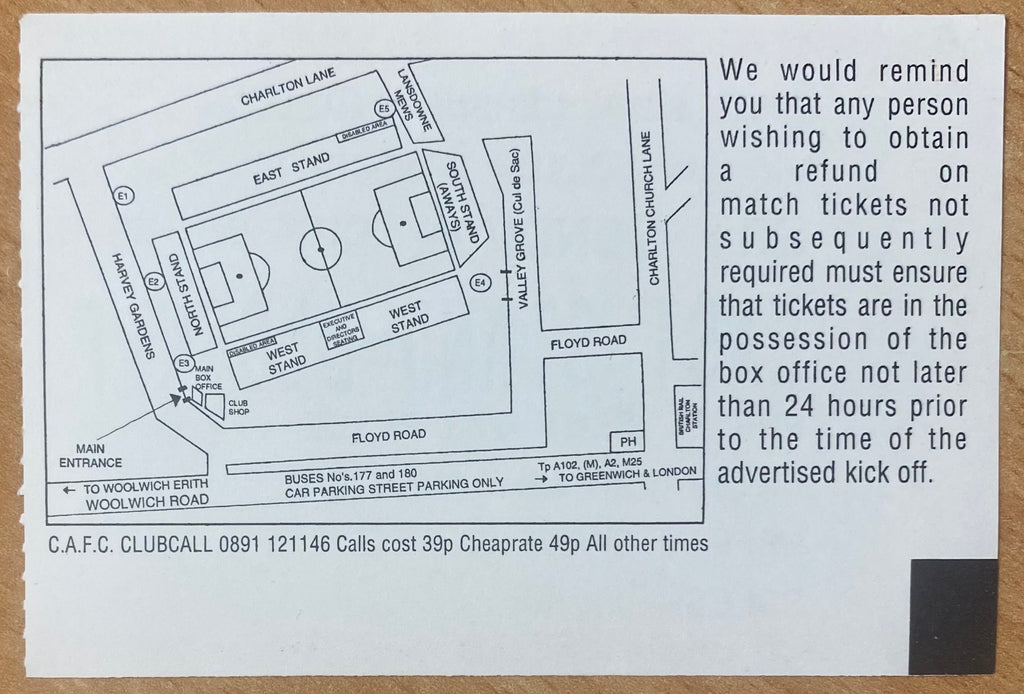 1994/95 ORIGINAL DIVISION 1 TICKET CHARLTON ATHLETIC V BOLTON WANDERERS