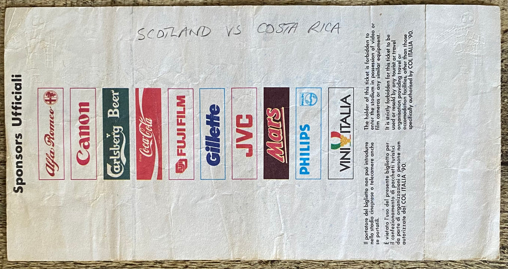 1990 ORIGINAL WORLD CUP 1ST ROUND TICKET SCOTLAND V COSTA RICA @ GENOA