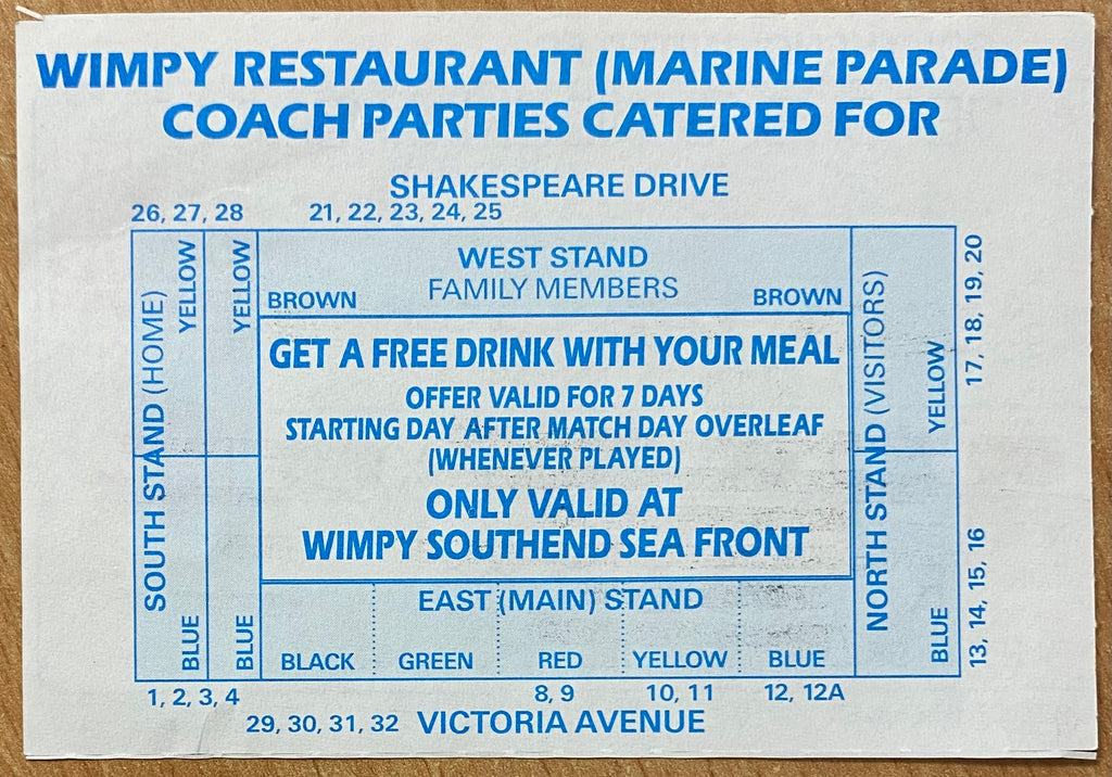 1994/95 ORIGINAL DIVISION 1 TICKET SOUTHEND UNITED V SUNDERLAND