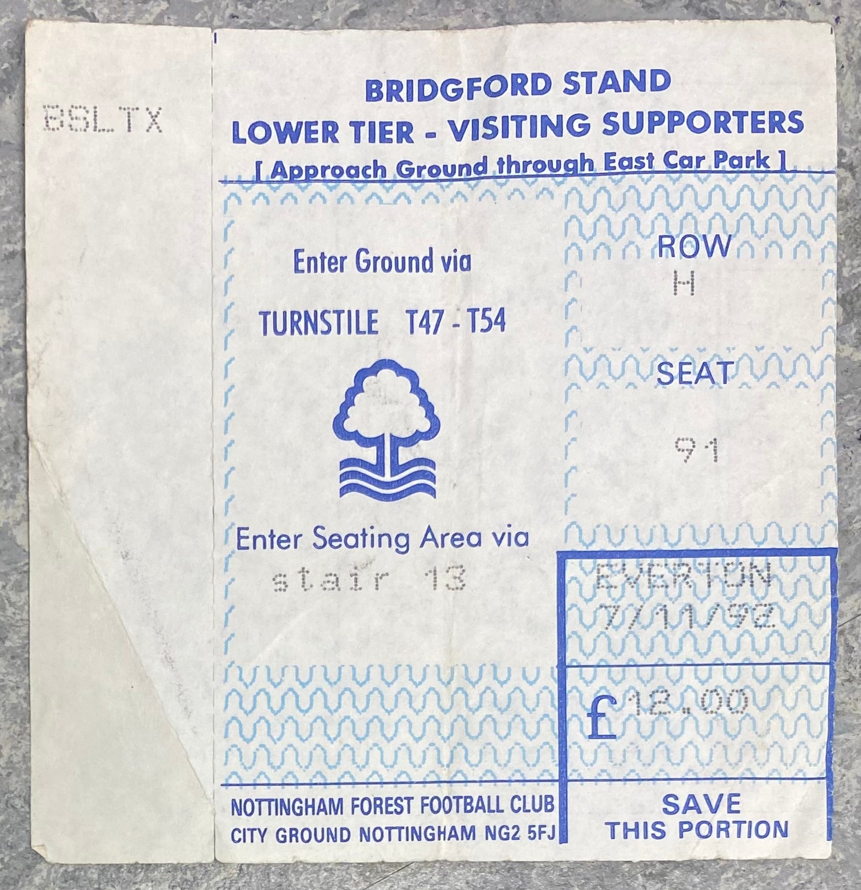 1992/93 ORIGINAL PREMIER LEAGUE TICKET NOTTINGHAM FOREST V EVERTON