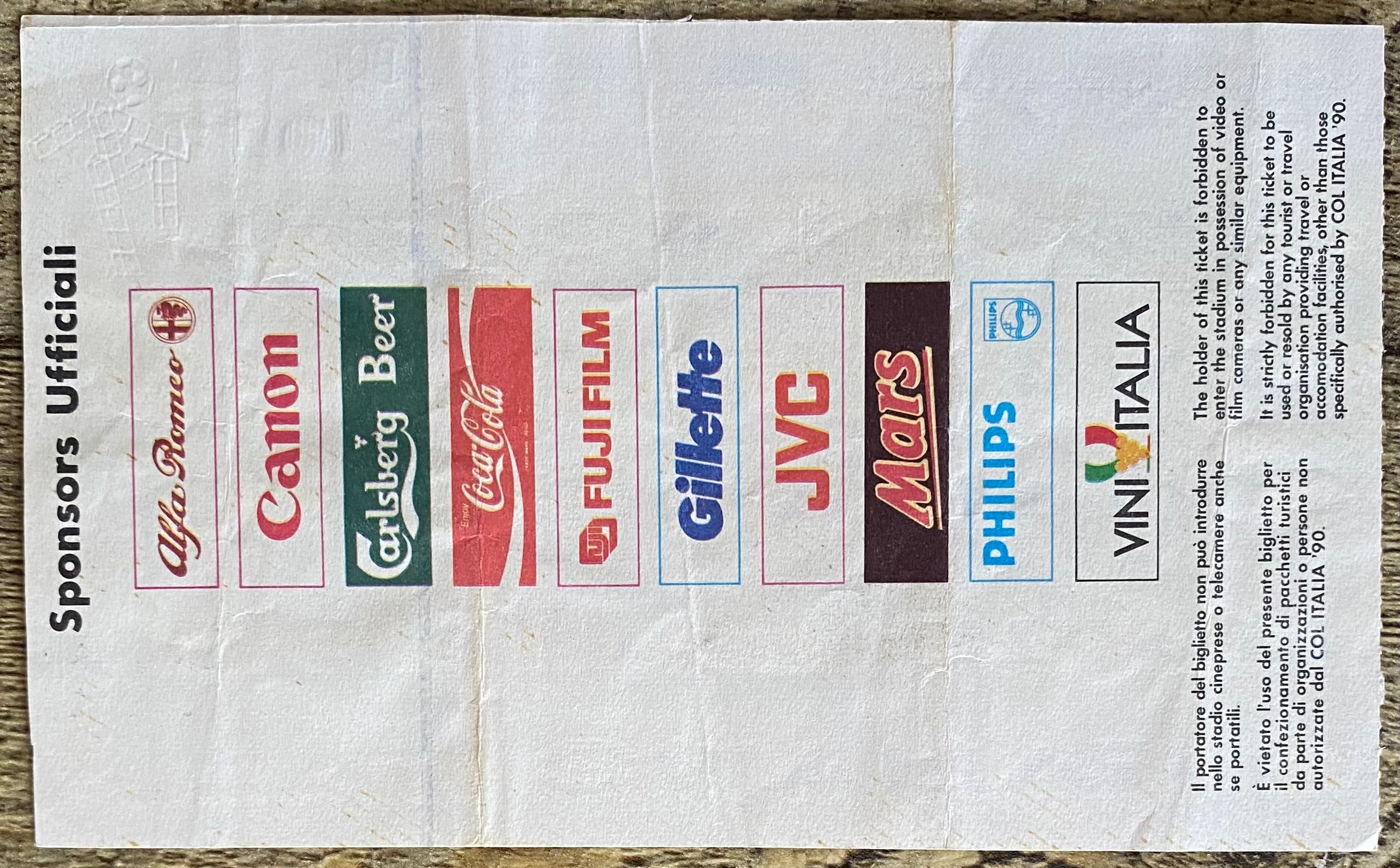 1990 ORIGINAL WORLD CUP QUARTER FINAL TICKET WEST GERMANY V CZECHOSLOVAKIA @ MILAN