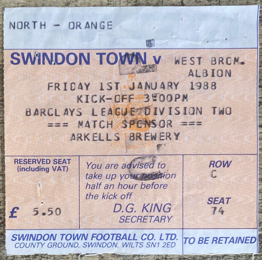 1987/88 ORIGINAL DIVISION 2 TICKET SWINDON TOWN V WEST BROMWICH ALBION