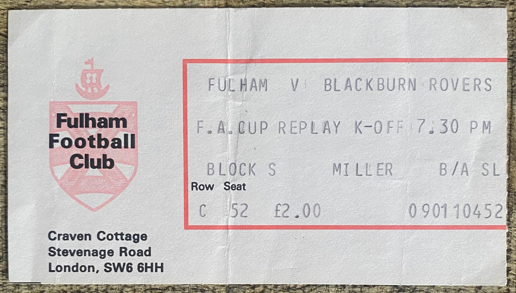 1979/80 ORIGINAL FA CUP 3RD ROUND REPLAY TICKET FULHAM V BLACKBURN ROVERS
