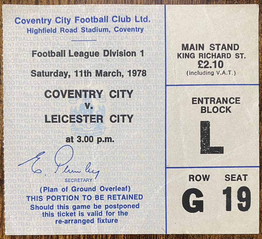 1977/78 ORIGINAL DIVISION 1 TICKET COVENTRY CITY V LEICESTER CITY
