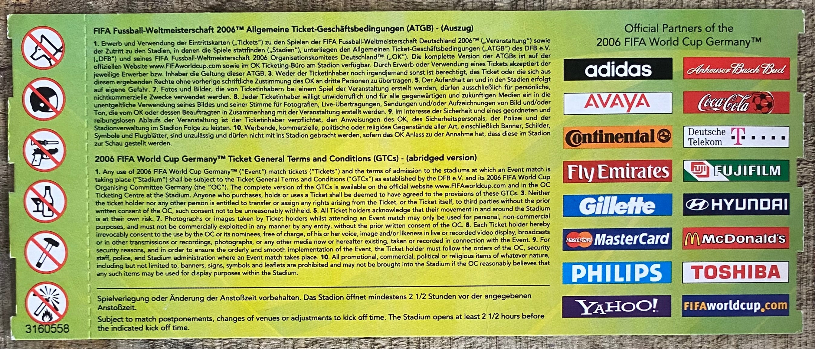 2006 ORIGINAL WORLD CUP 1ST ROUND TICKET IVORY COAST V SERBIA AND MONTENEGRO @ MUNICH