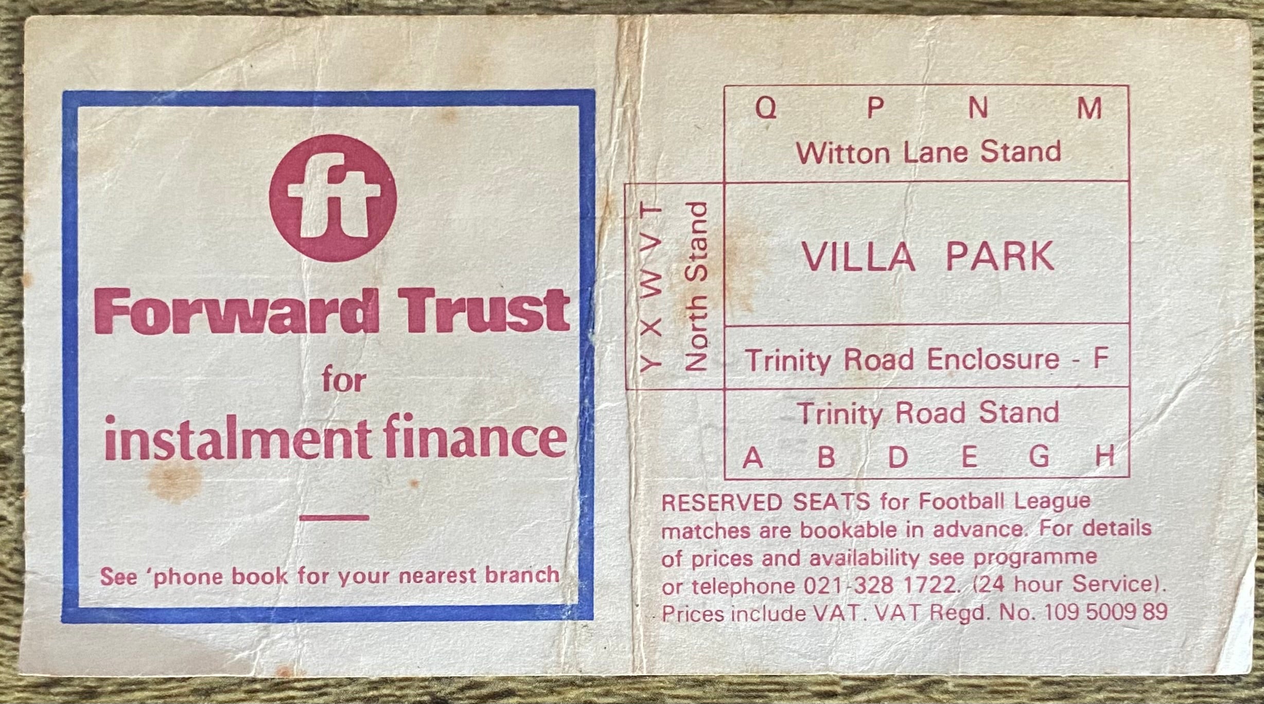 1978/79 ORIGINAL DIVISION 1 TICKET ASTON VILLA V BRISTOL CITY