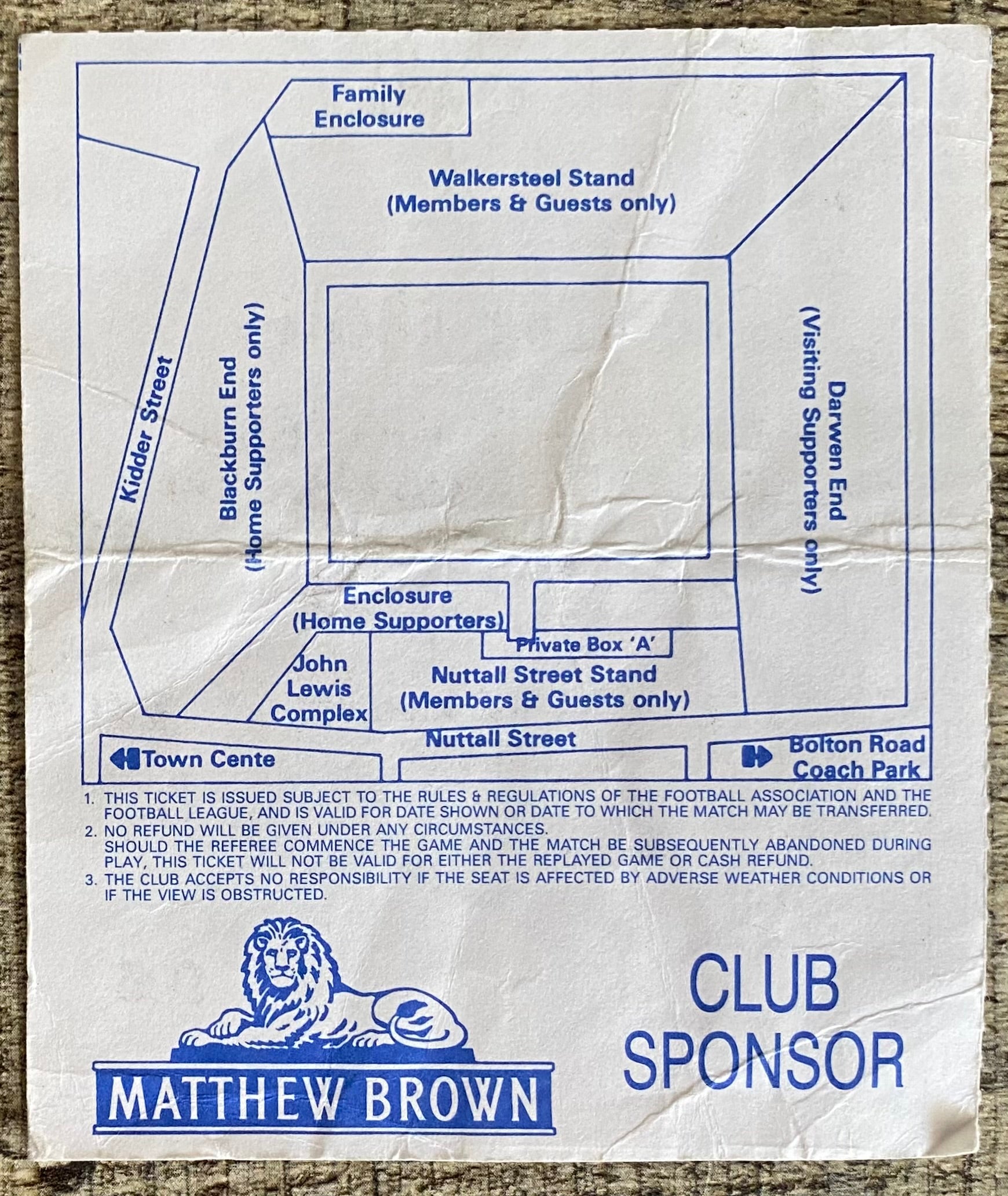 1991/92 ORIGINAL DIVISION 2 TICKET BLACKBURN ROVERS V CAMBRIDGE UNITED