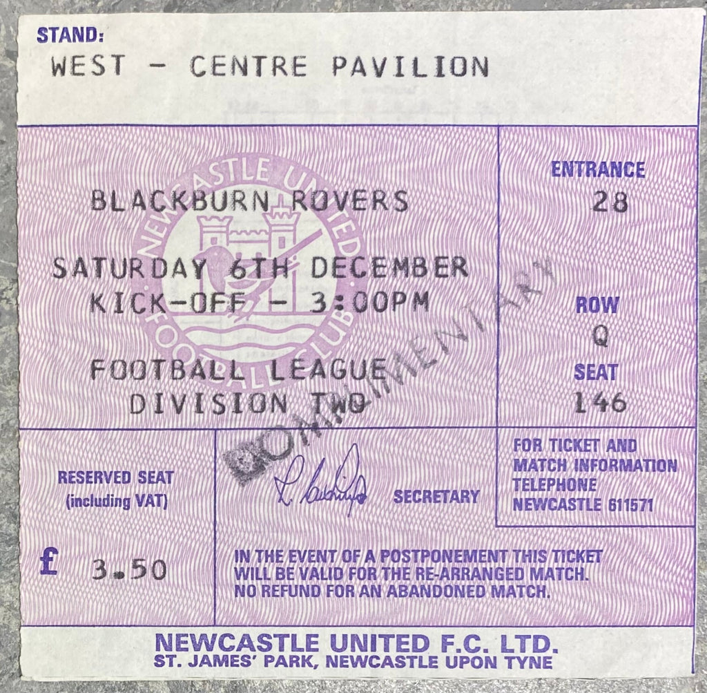 1981/82 ORIGINAL DIVISION TWO TICKET NEWCASTLE UNITED V BLACKBURN ROVERS