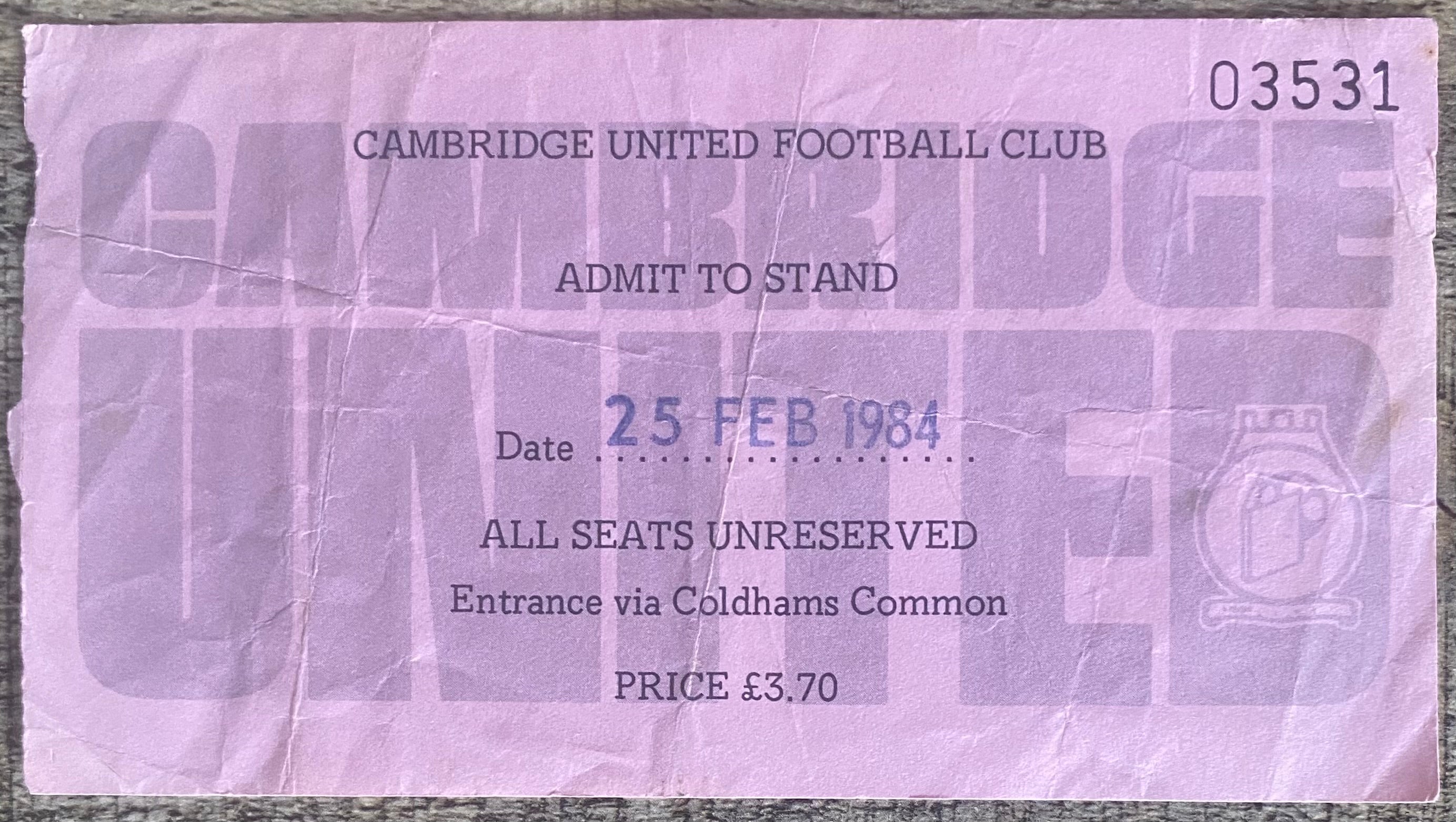 1983/84 ORIGINAL DIVISION 2 TICKET CAMBRIDGE UNITED V PORTSMOUTH
