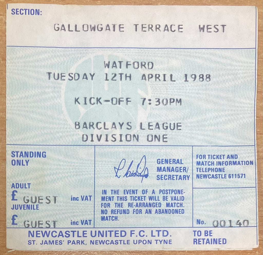 1987/88 ORIGINAL DIVISION 1 TICKET NEWCASTLE UNITED V WATFORD