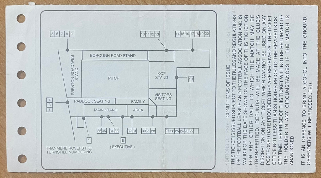 1994/95 ORIGINAL DIVISION 1 TICKET TRANMERE ROVERS V CHARLTON ATHLETIC