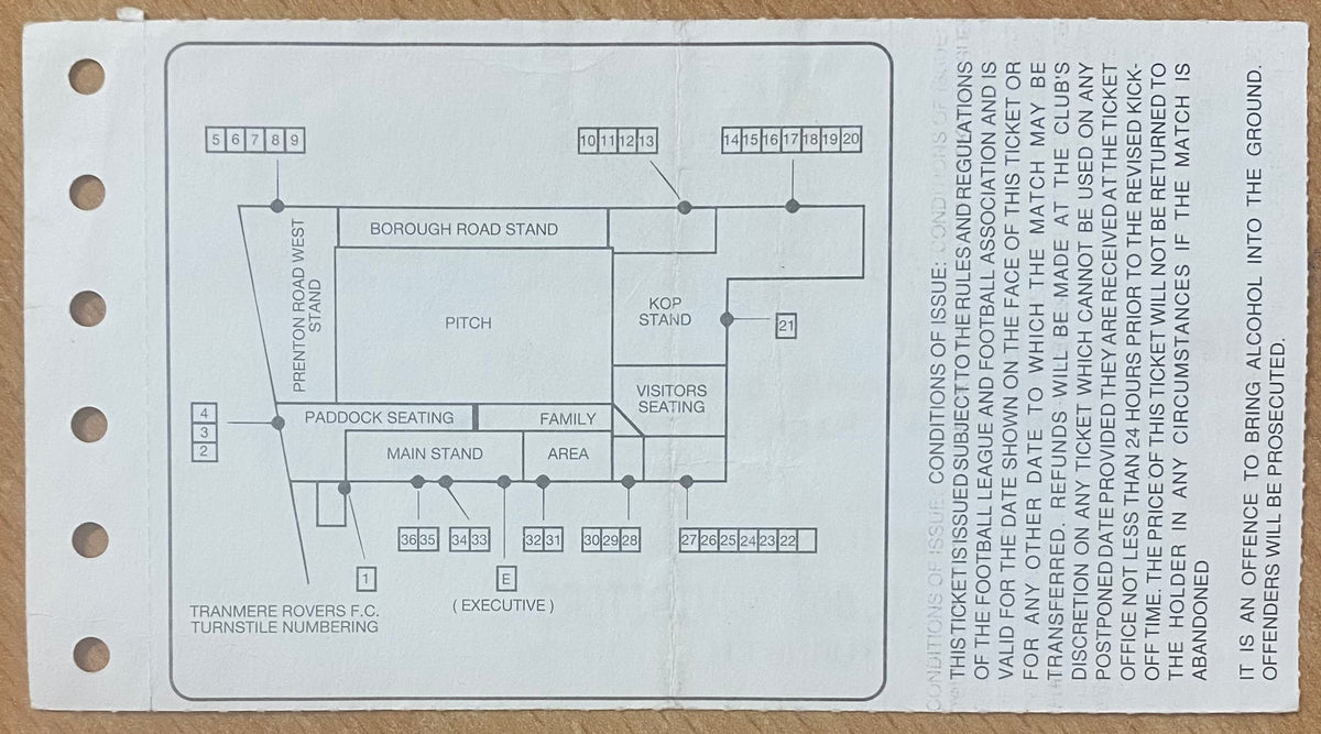 1994/95 ORIGINAL DIVISION 1 TICKET TRANMERE ROVERS V CHARLTON ATHLETIC