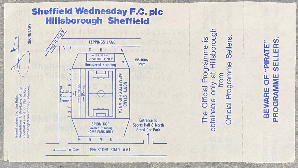 1989/90 ORIGINAL DIVISION ONE UNUSED TICKET SHEFFIELD WEDNESDAY V WIMBLEDON