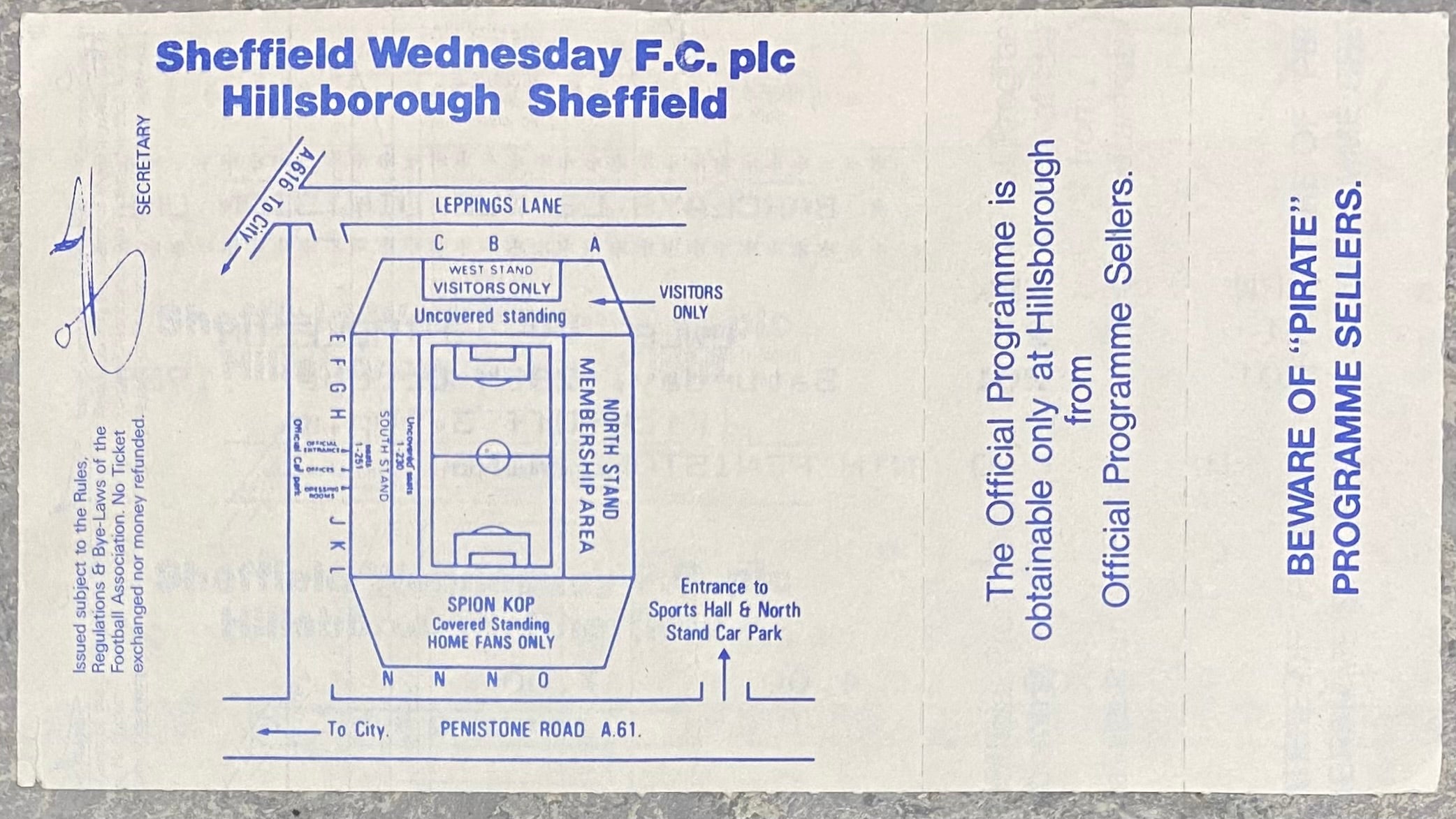 1989/90 ORIGINAL DIVISION ONE UNUSED TICKET SHEFFIELD WEDNESDAY V WIMBLEDON