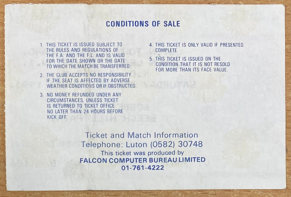 1983/84 ORIGINAL DIVISION 1 TICKET LUTON TOWN V SUNDERLAND