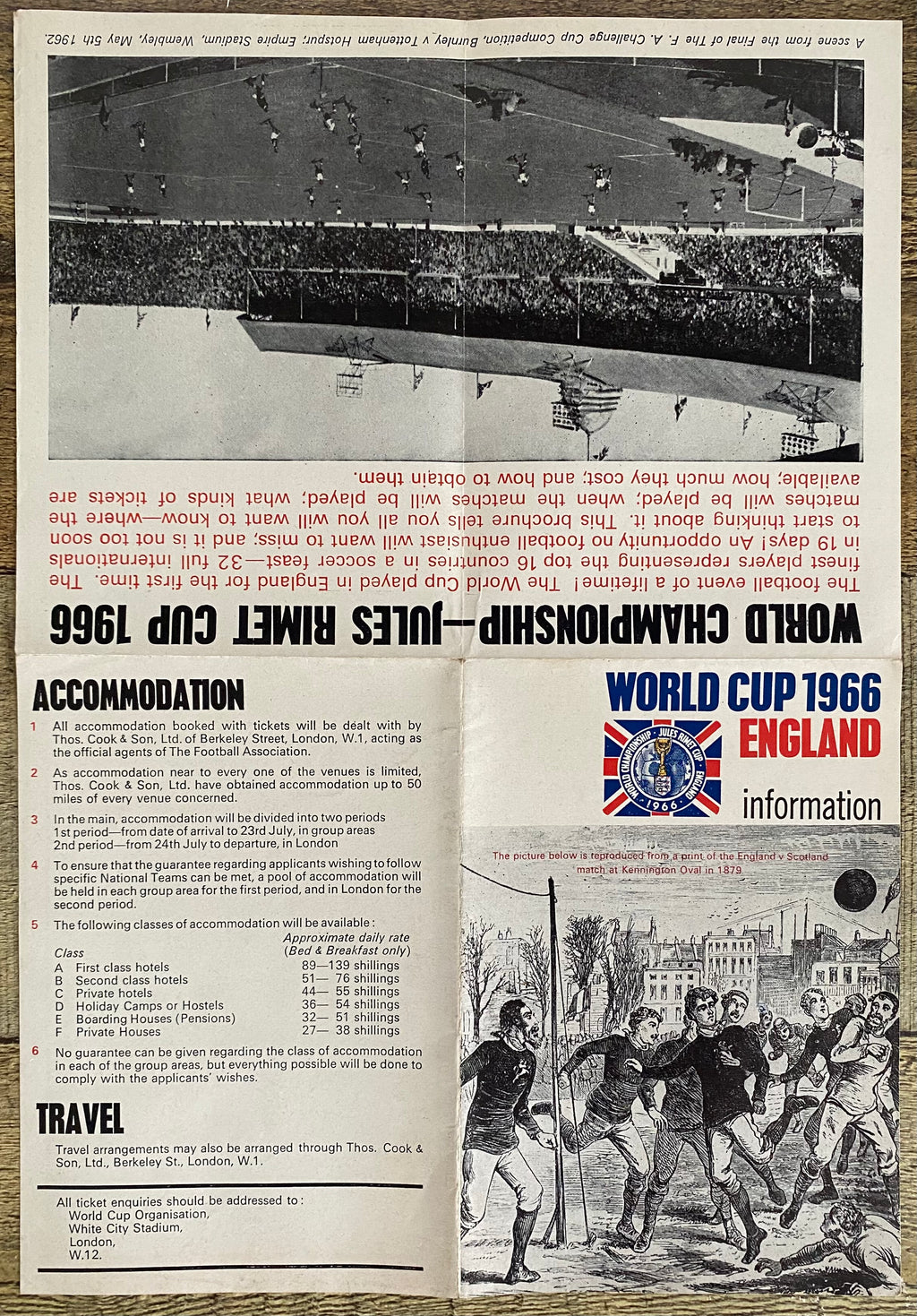 1966 WORLD CUP ORIGINAL OFFICIAL TICKET INFORMATION FOLD OUT BOOKLET