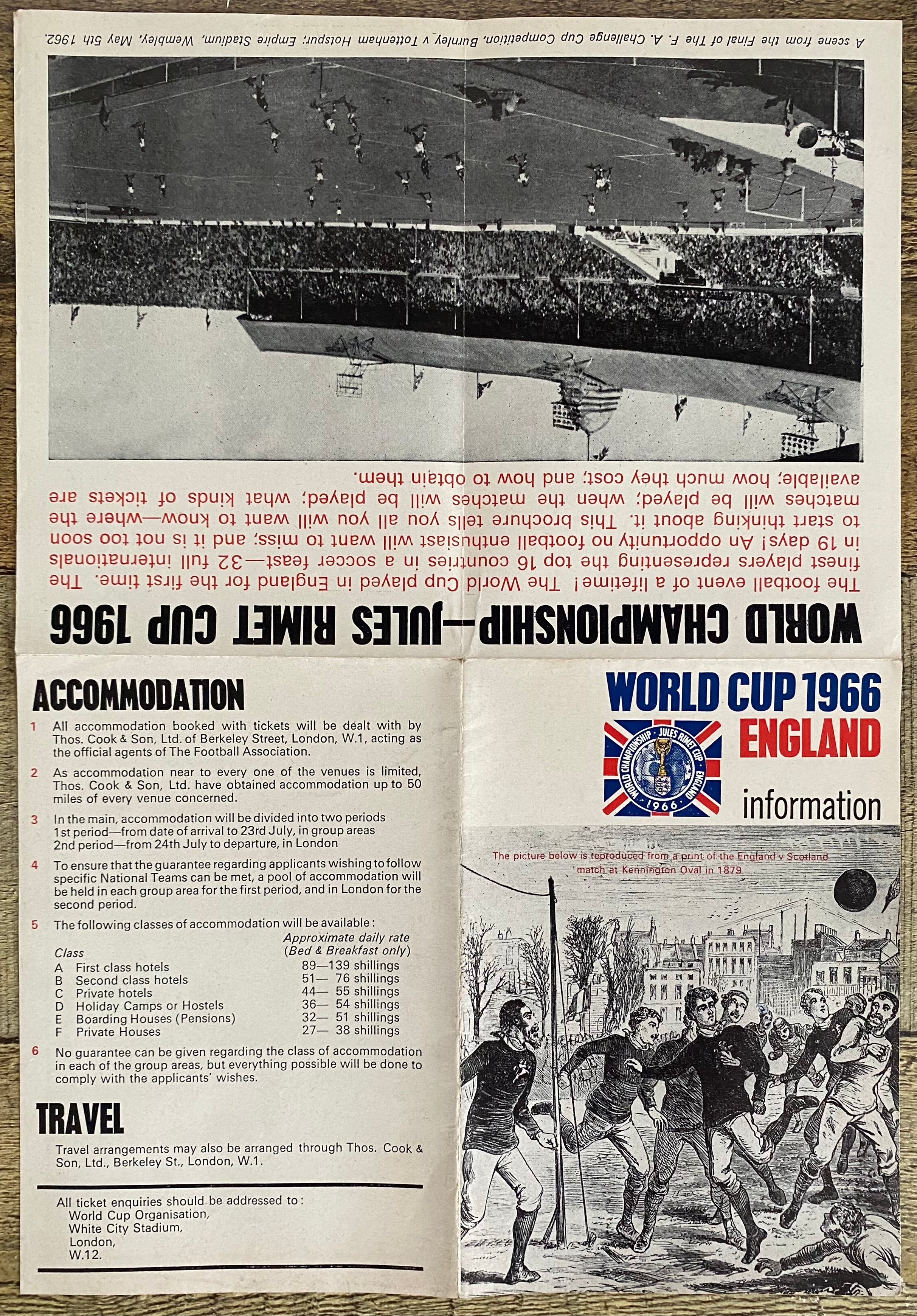 1966 WORLD CUP ORIGINAL OFFICIAL TICKET INFORMATION FOLD OUT BOOKLET