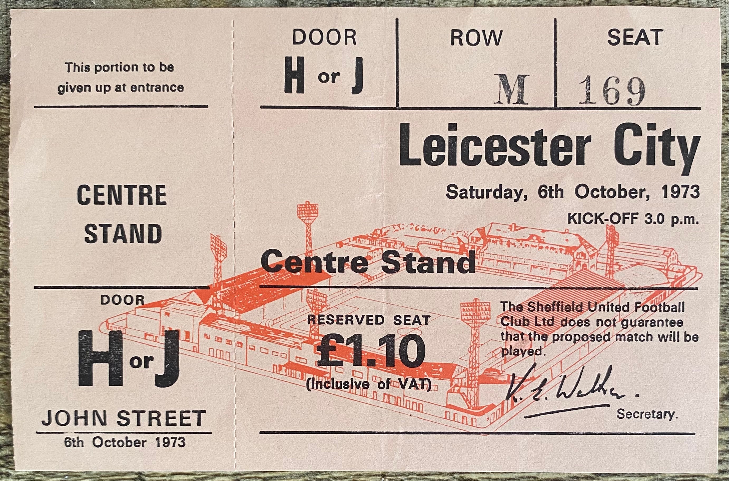 1973/74 ORIGINAL DIVISION 1 UNUSED TICKET SHEFFIELD UNITED V LEICESTER CITY
