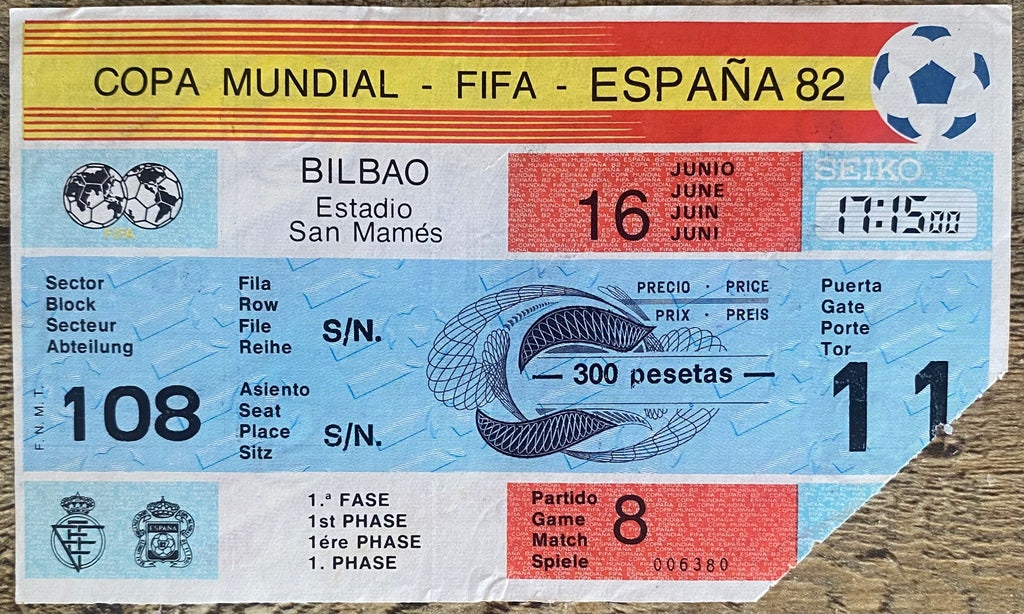 1982 ORIGINAL WORLD CUP 1ST ROUND TICKET ENGLAND V FRANCE @ BILBAO