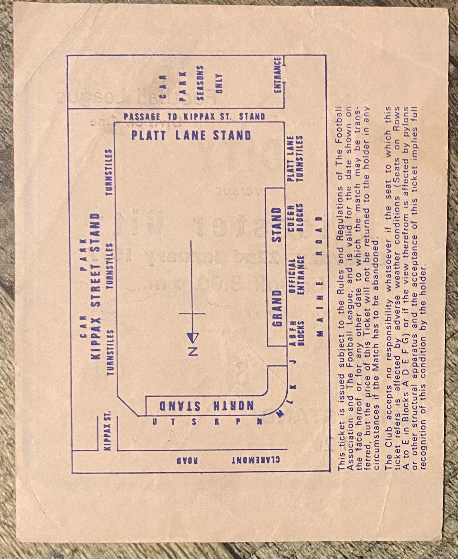 1976/77 ORIGINAL DIVISION 1 TICKET MANCHESTER CITY V LEICESTER CITY
