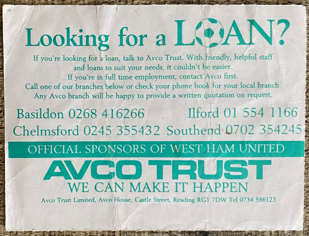 1988/89 ORIGINAL DIVISION ONE TICKET WEST HAM UNITED V LUTON TOWN