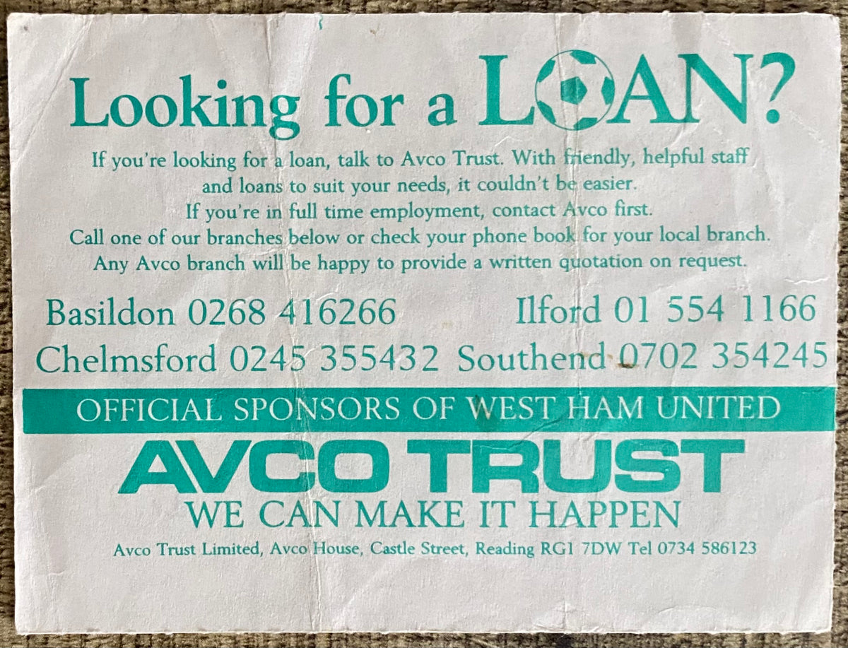 1988/89 ORIGINAL DIVISION ONE TICKET WEST HAM UNITED V LUTON TOWN