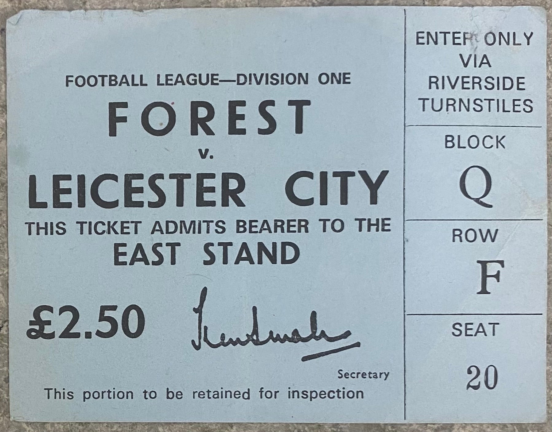 1977/78 ORIGINAL DIVISION 1 TICKET NOTTINGHAM FOREST V LEICESTER CITY