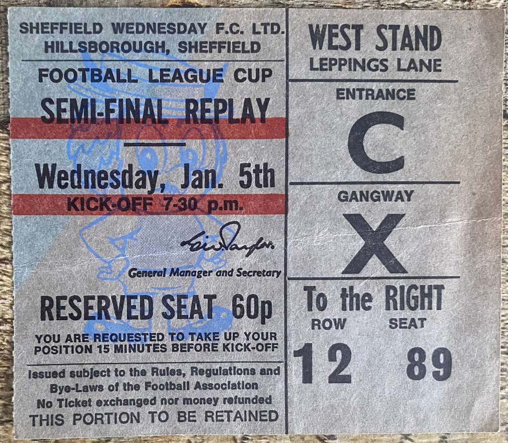 1971/72 ORIGINAL LEAGUE CUP SEMI FINAL REPLAY TICKET WEST HAM UNITED V STOKE CITY @ HILLSBOROUGH