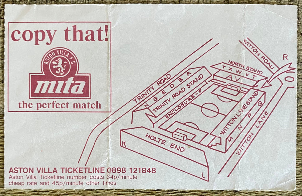1991/92 ORIGINAL DIVISION 1 TICKET ASTON VILLA V COVENTRY CITY