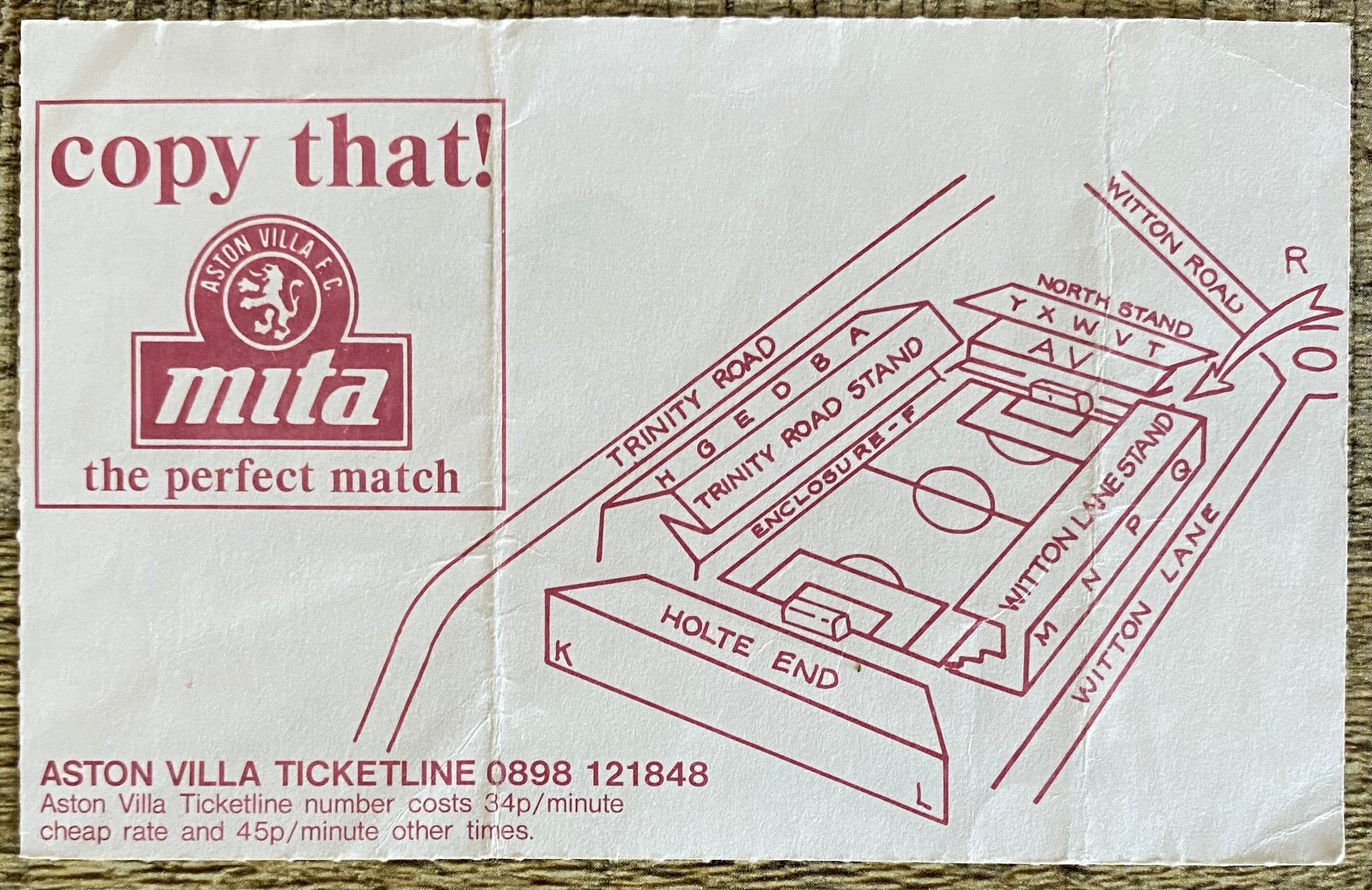 1991/92 ORIGINAL DIVISION 1 TICKET ASTON VILLA V COVENTRY CITY