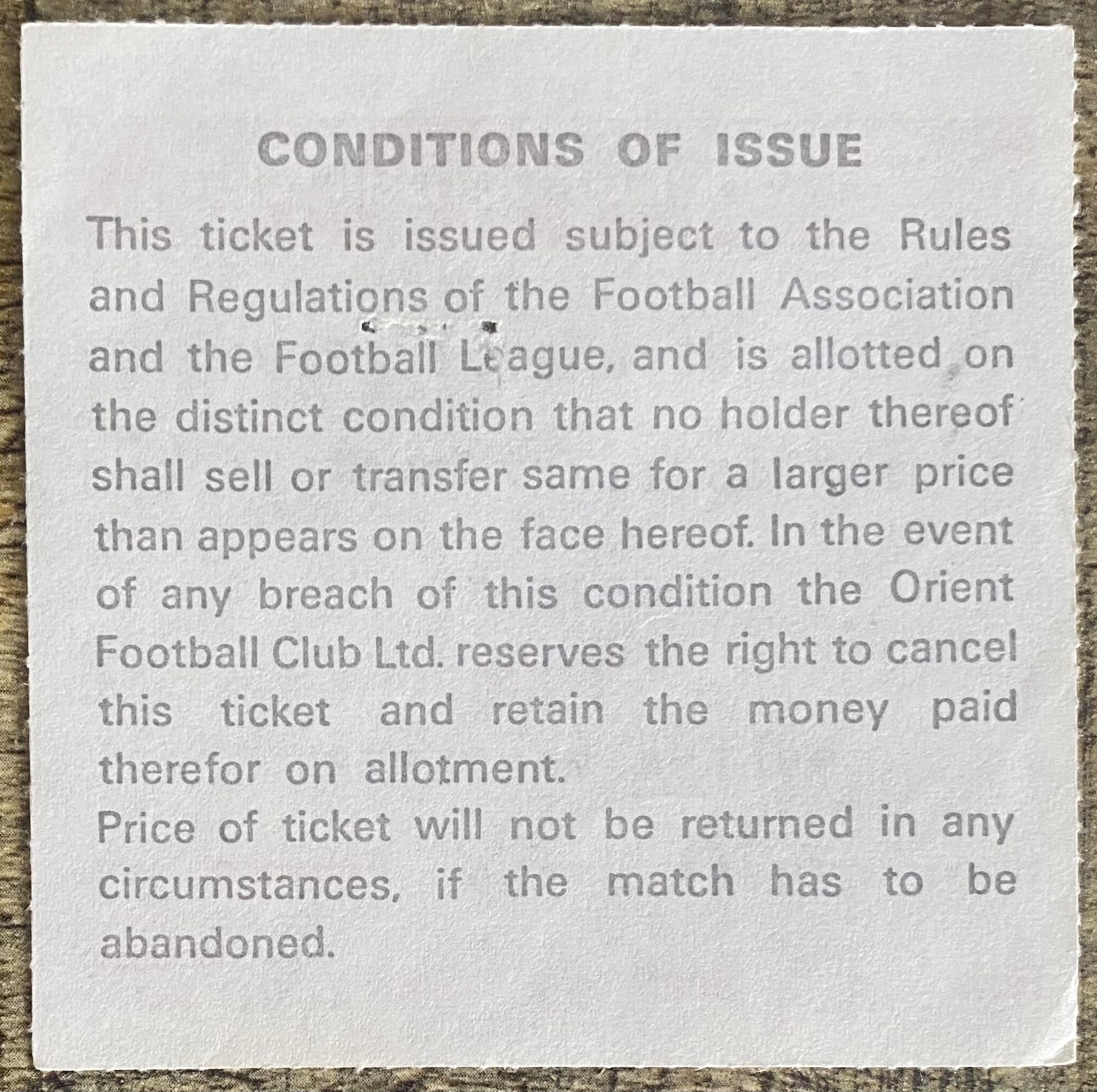 1977/78 ORIGINAL DIVISION 2 TICKET ORIENT V BOLTON WANDERERS
