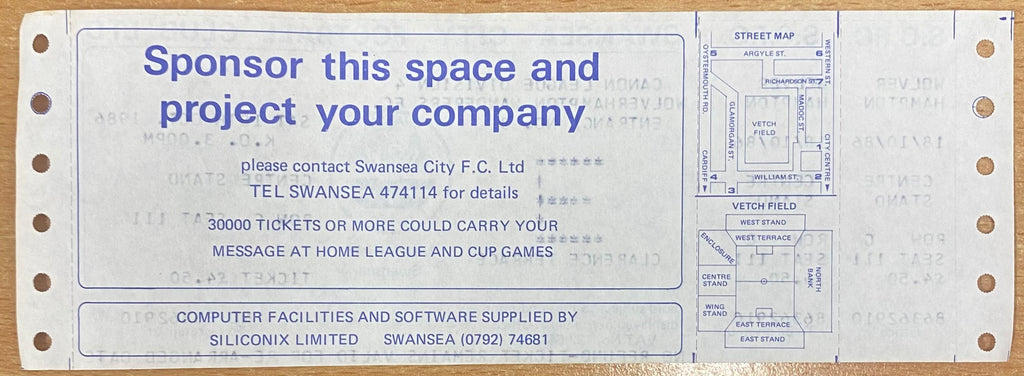 1986/87 ORIGINAL DIVISION 4 UNUSED TICKET SWANSEA CITY V WOLVERHAMPTON WANDERERS