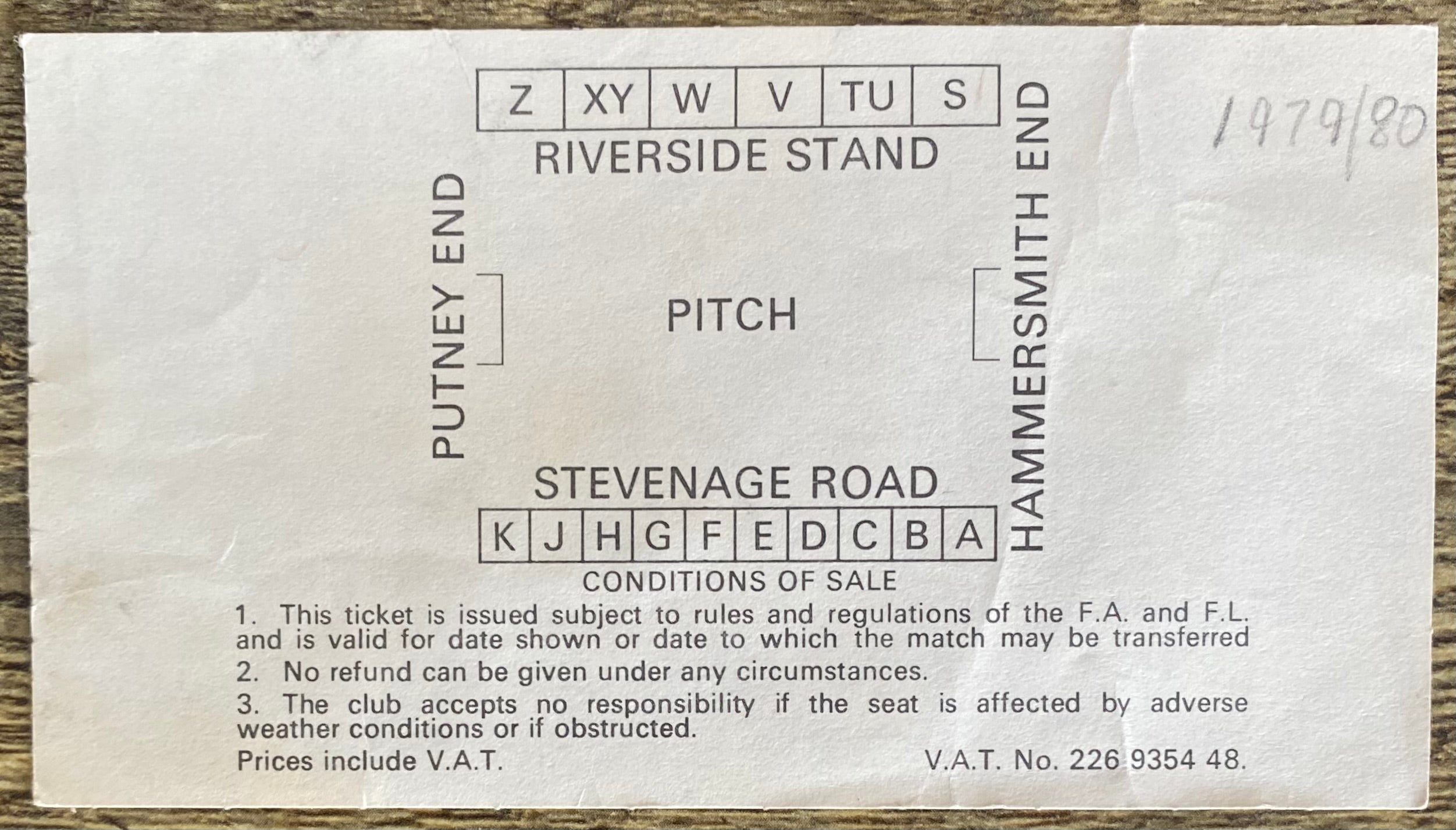 1979/80 ORIGINAL DIVISION 2 TICKET FULHAM V CHELSEA