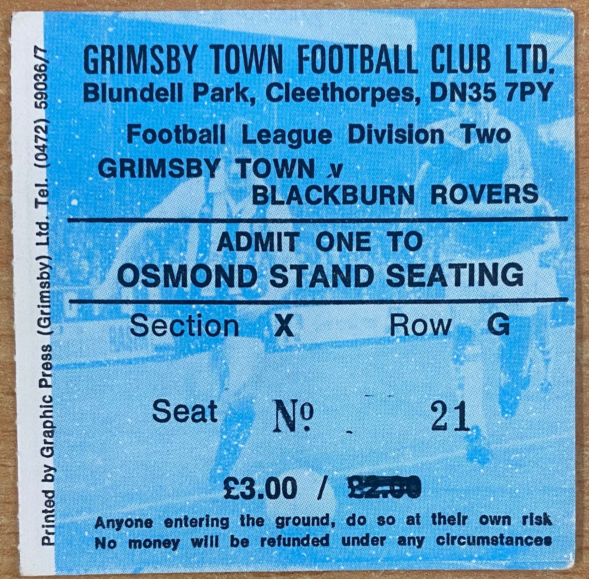 1980/81 ORIGINAL DIVISION TWO TICKET GRIMSBY TOWN V BLACKBURN ROVERS