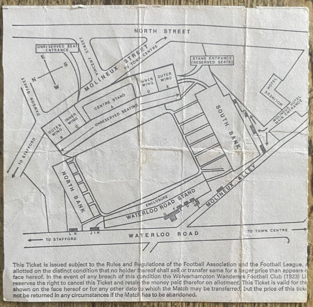 1979/80 ORIGINAL DIVISION ONE TICKET WOLVERHAMPTON WANDERERS V ASTON VILLA