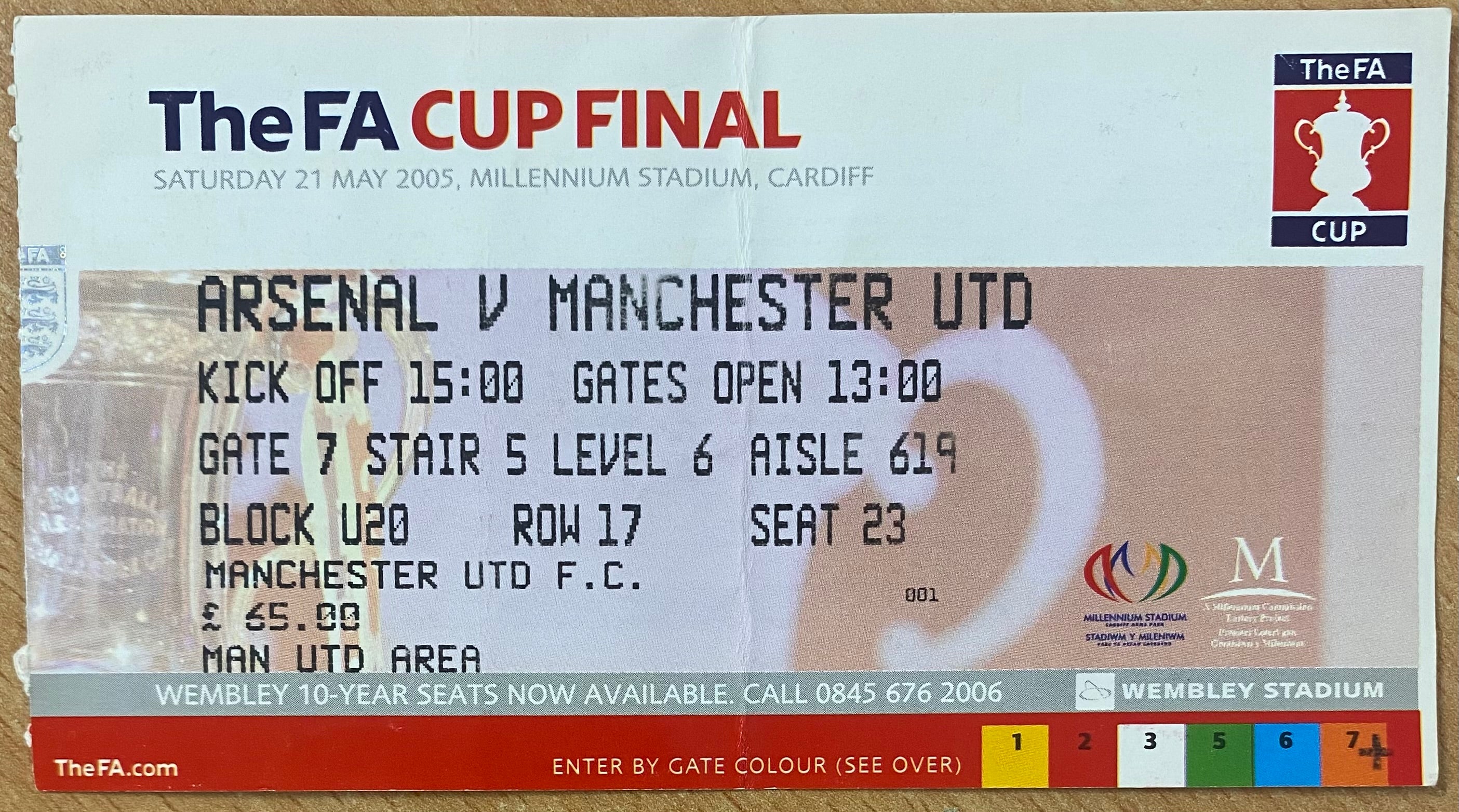 2005 ORIGINAL FA CUP FINAL TICKET ARSENAL V MANCHESTER UNITED @ CARDIFF