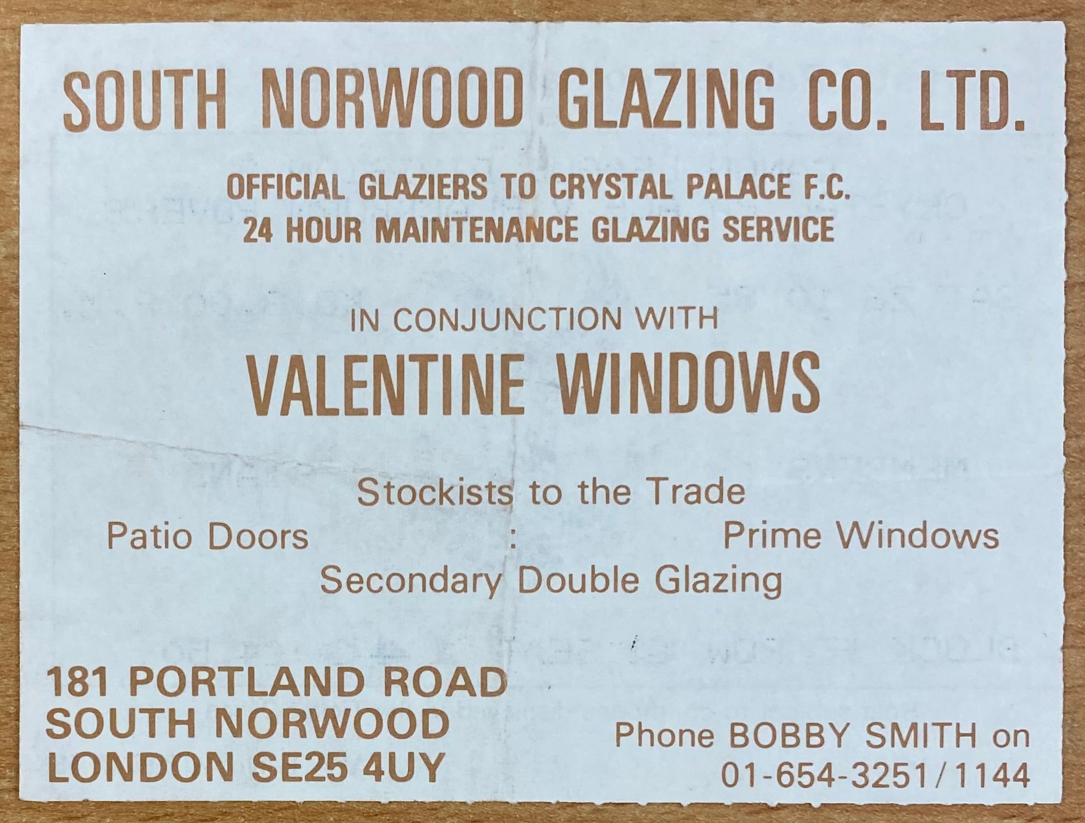 1985/86 ORIGINAL DIVISION 2 TICKET CRYSTAL PALACE V BLACKBURN ROVERS