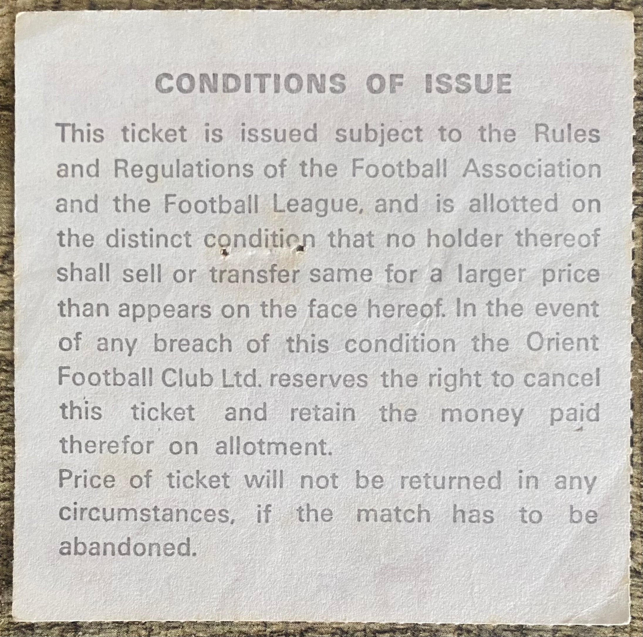 1977/78 ORIGINAL DIVISION 2 TICKET ORIENT V STOKE CITY