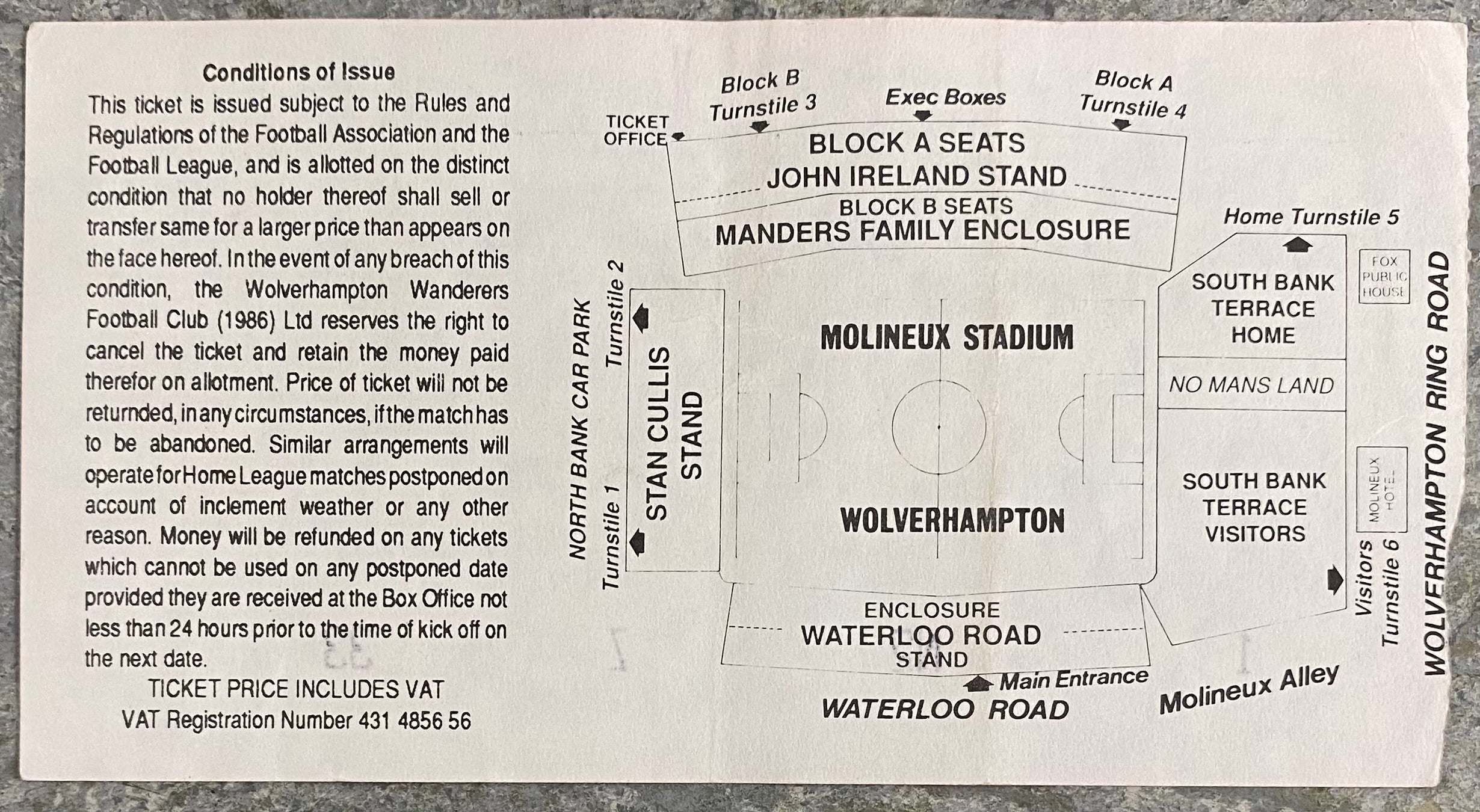1992/93 ORIGINAL DIVISION 1 TICKET WOLVERHAMPTON WANDERERS V GRIMSBY TOWN