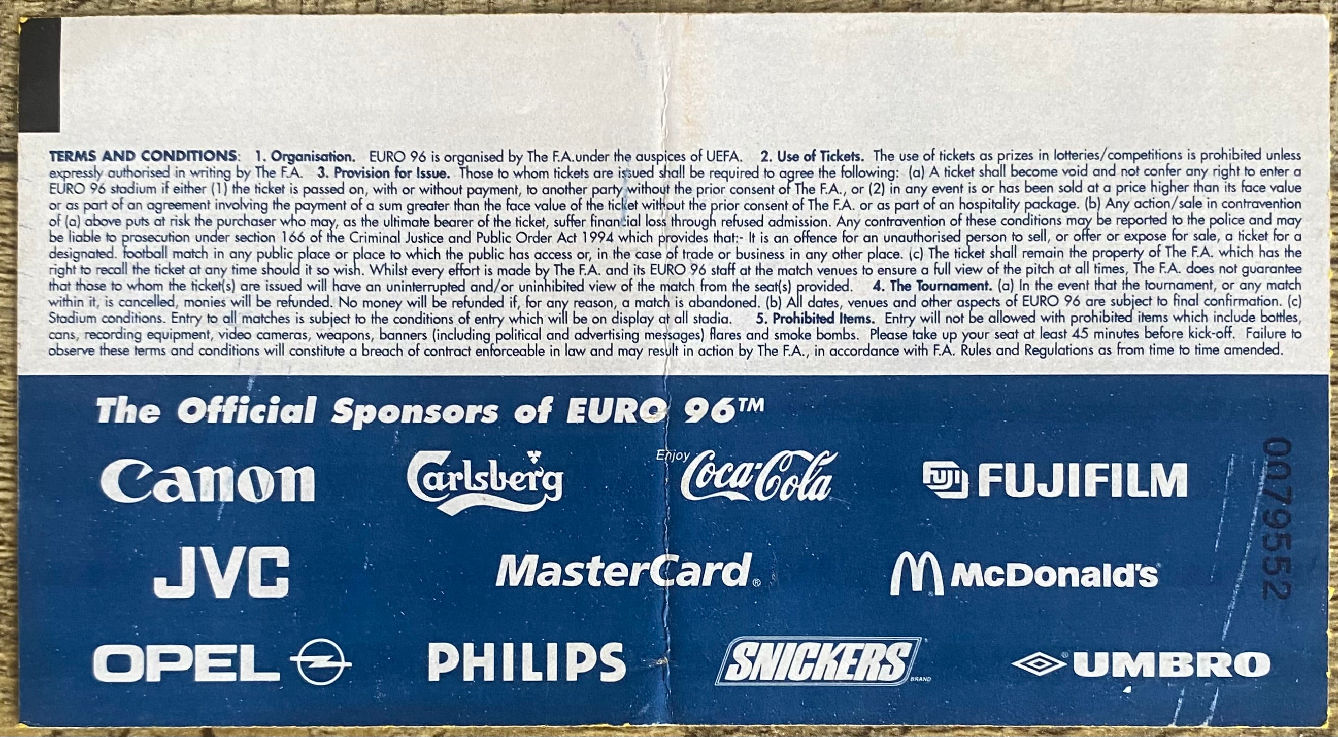 1996 ORIGINAL EUROPEAN CHAMPIONSHIPS EURO 96 TICKET SCOTLAND V SWITZERLAND @ VILLA PARK
