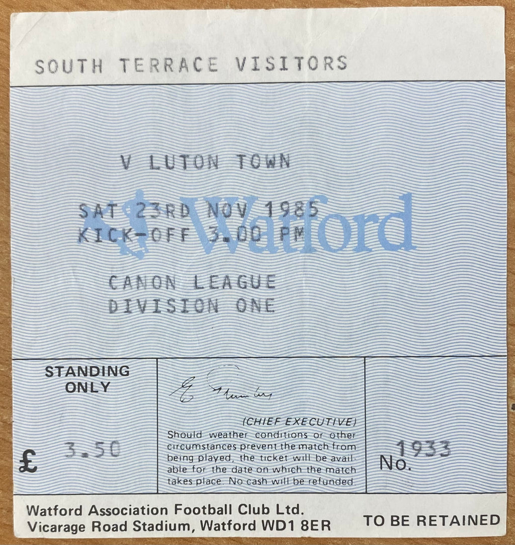 1985/86 ORIGINAL DIVISION 1 TICKET WATFORD V LUTON TOWN