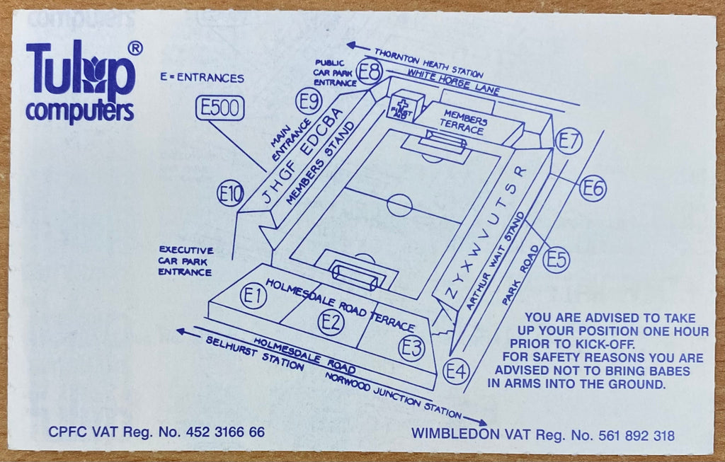 1991/92 ORIGINAL DIVISION 1 TICKET CRYSTAL PALACE V SOUTHAMPTON