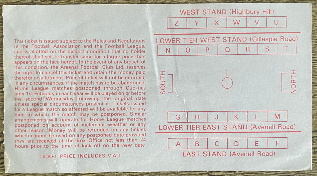 1980/81 ORIGINAL DIVISION ONE TICKET ARSENAL V MIDDLESBROUGH